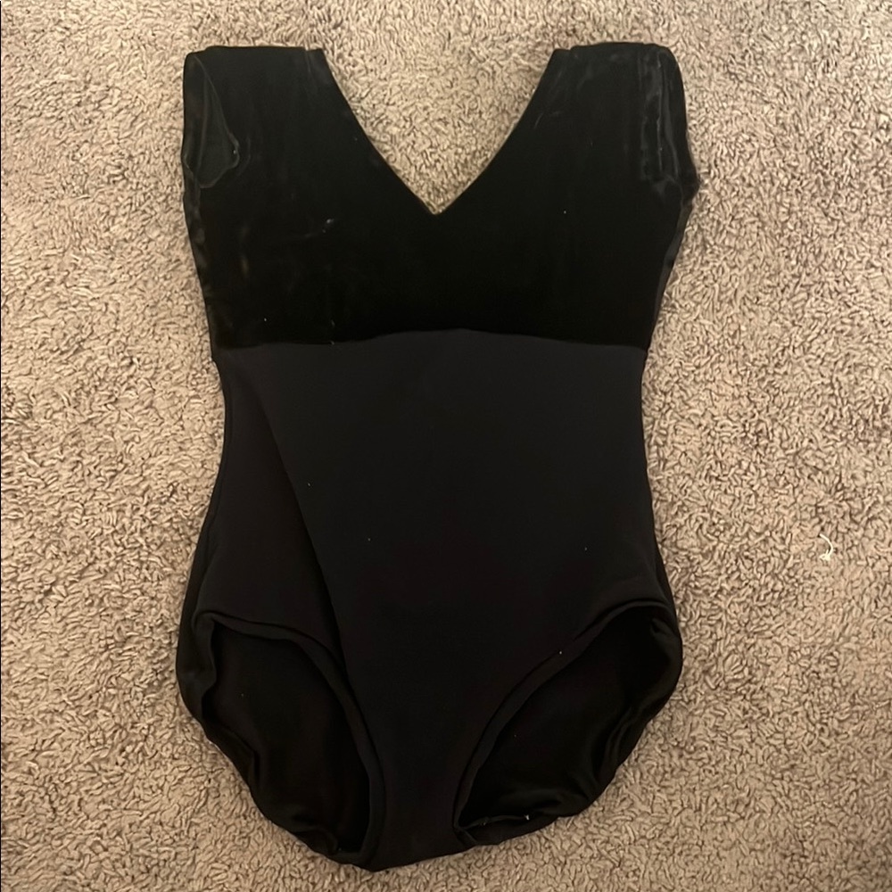 no brand black velvet cap sleeve leotard